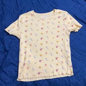 Floral Top With Ruffle Trim